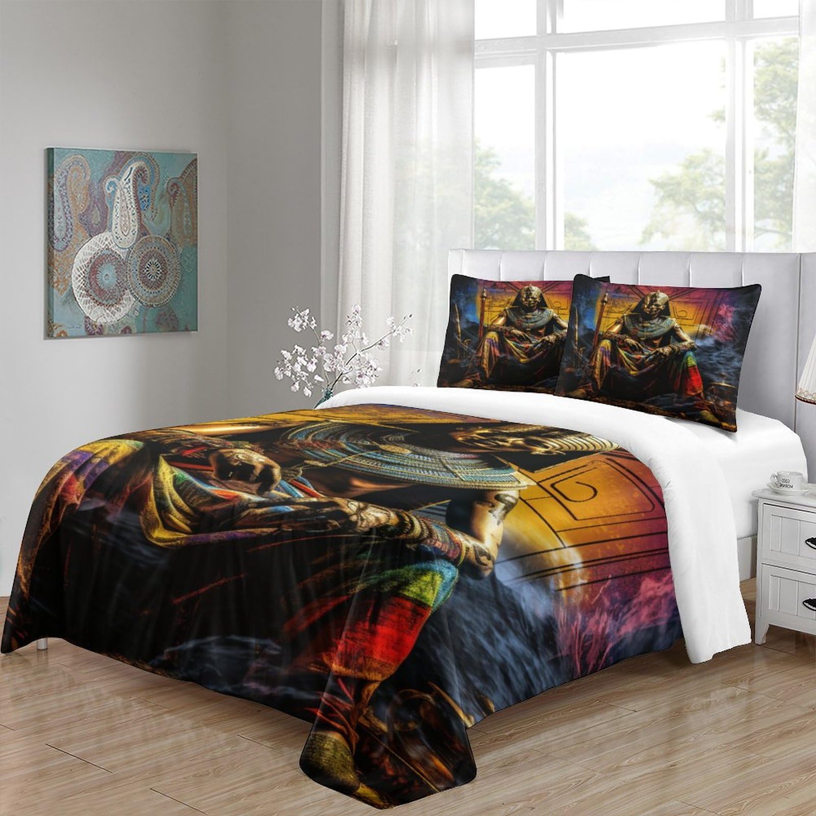 Faraone Set Di Biancheria Da Letto Con Federe Stile egiziano Copripiumino in Microfibre Ipoallergenico 3 Pezzi Copripiumino Con Chiusura A Cerniera Set Per Adulti Bambini Double(200x200cm