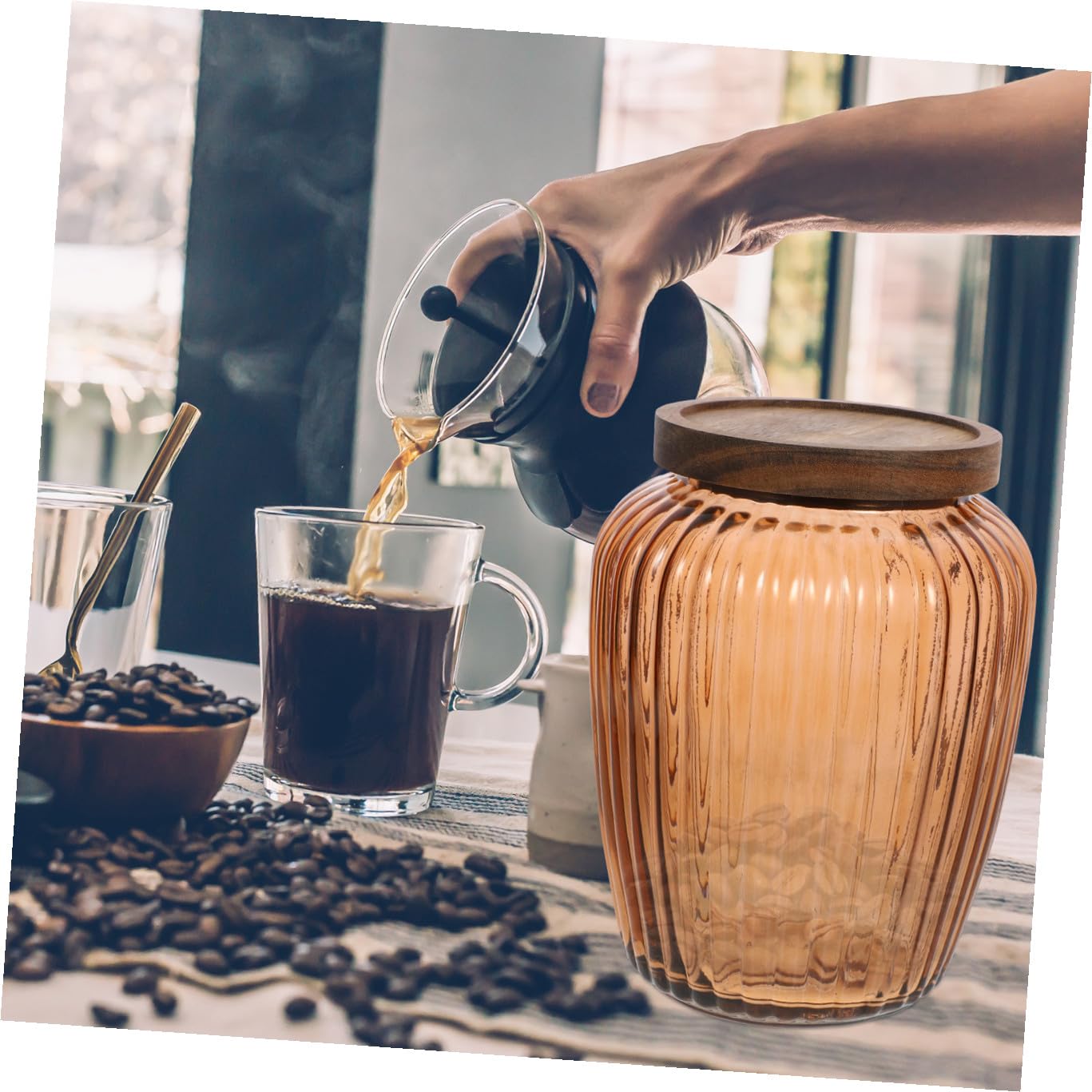 BESPORTBLE Barattolo in Vetro con Coperchio in Legno di Acacia da 2200ml Contenitore Ermetico per Alimenti per Conservazione di Cereali e Prodotti Secchi in Cucina