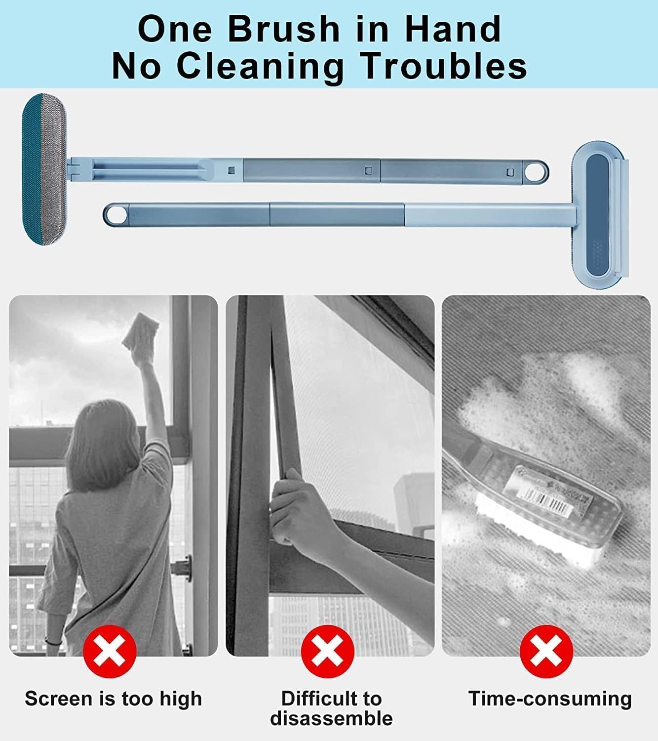 KESI Window Cleaning Brush 2 Sides β Double Sided 5 in 1 Mirror Cleaner Wiper & Brush, Detachable Dust Cleaner for Mesh, Windows, Glass & Home Surfaces 3