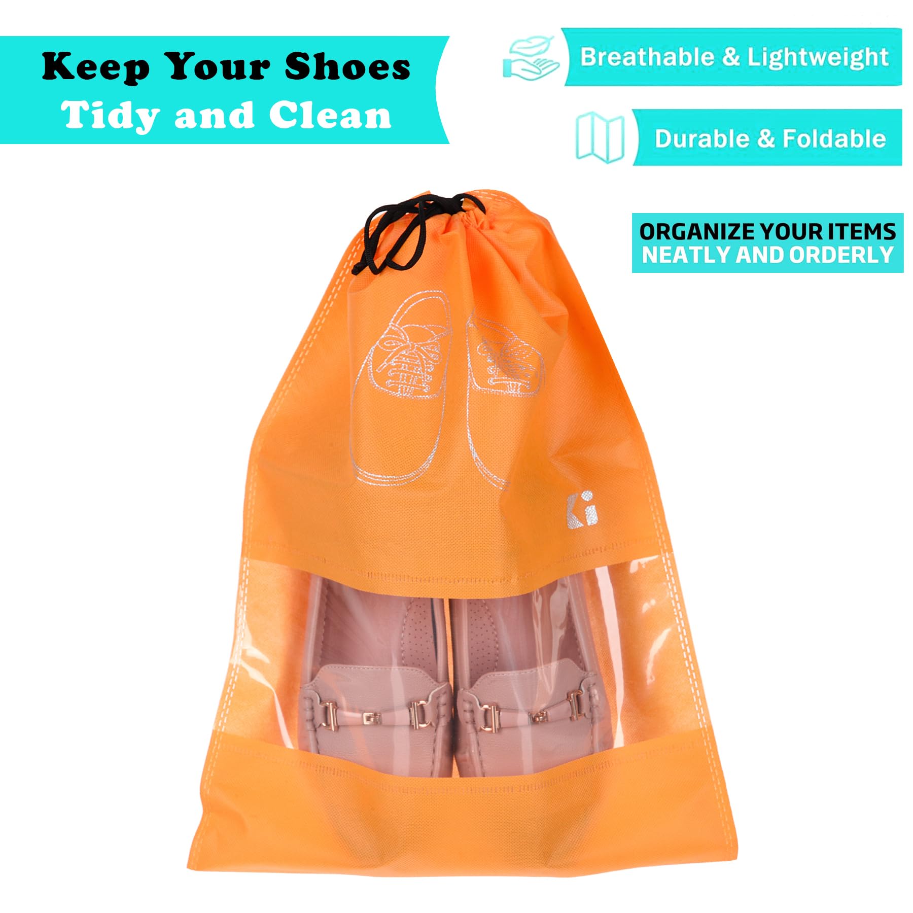 Kuber Industries Confezione da 10 sacchetti per scarpe | Borse per scarpe da viaggio | Borse per scarpe in tessuto non tessuto | Set organizer | Copertura per scarpe con finestra trasparente |
