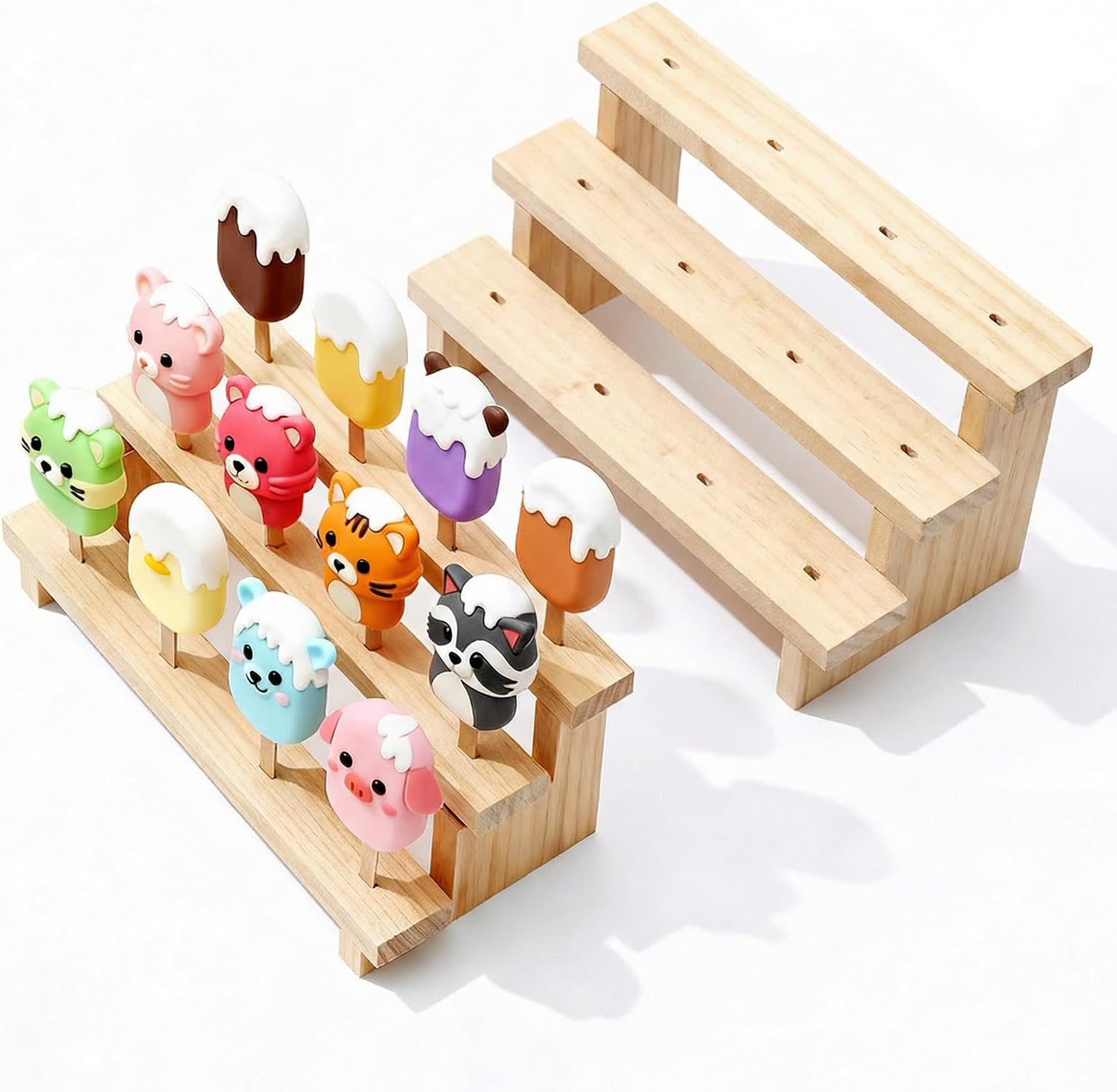 2 Pcs Rustic Solid Wooden Cakesicle Stand, 12 Holes Anti-Topple Cake Pop Holder Display Rack, Ice Cream Stick Stand for Wedding Birthday Baby Shower Dessert Table