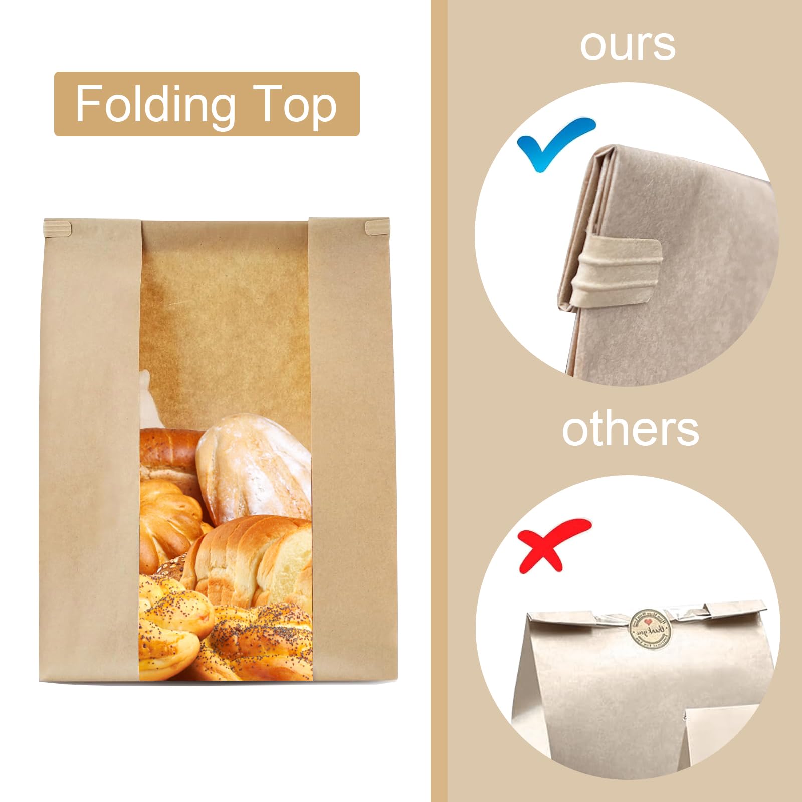 Paquete de 60 bolsas de papel para pan casero, bolsas de pan de masa madre con tira de estaño, bolsas grandes de panadería con ventana