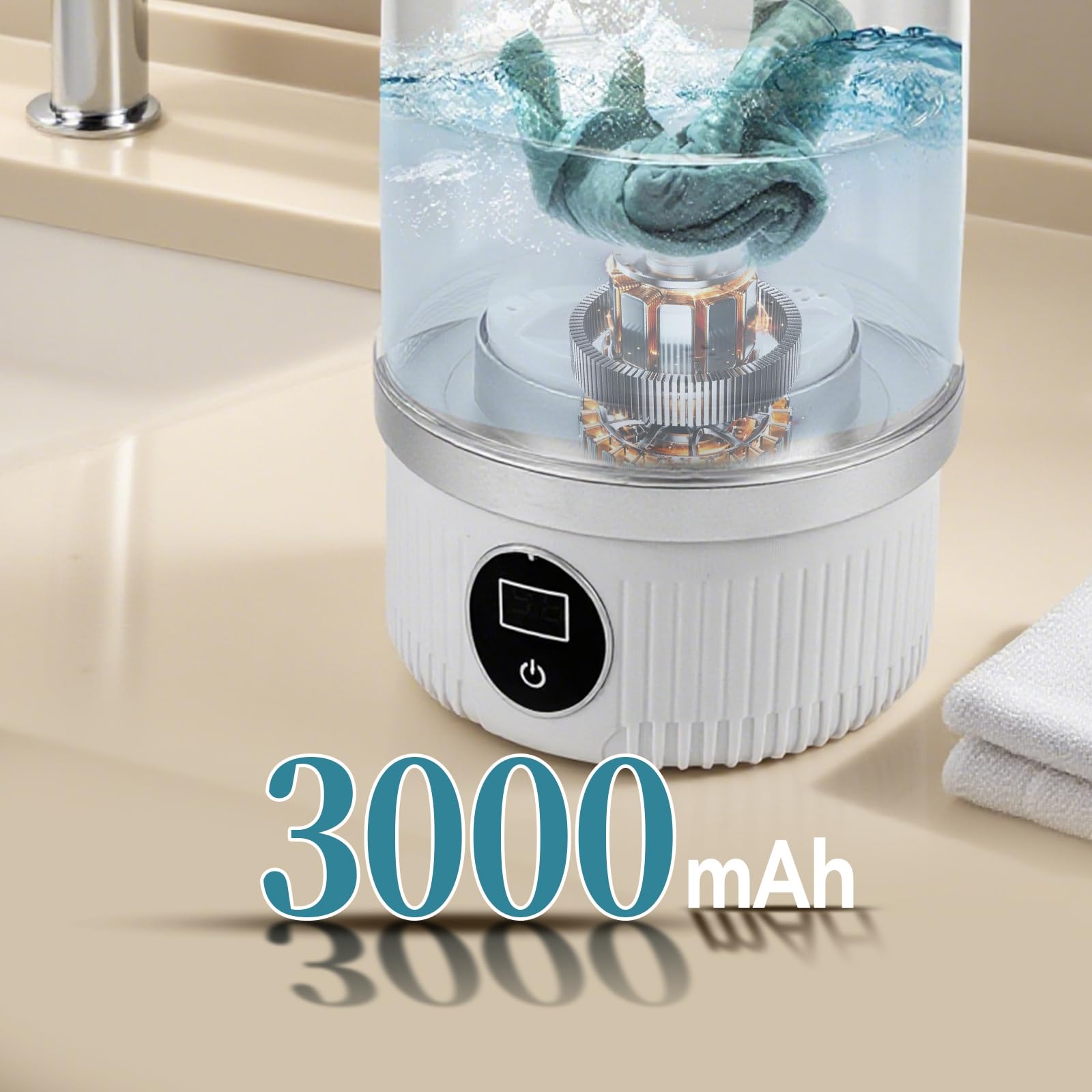 Tragbare Mini-Waschmaschine, Unterwäsche-Waschmaschine, wiederaufladbar, schnurlos, kompakt, 2 Modi, geeignet für BHs, Unterwäsche, Socken für Wohnung, Wohnheim, Hotel, Reisen (weiß)