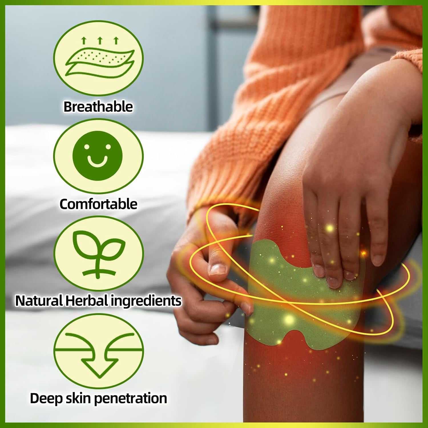 GaxQuly Knee Pain Relief Patches,Wormwood leaves Dried Ginger Camphor Borneol Natural Herbal Patches, Sticker 12-Hour Relief of Joint Pains Patch for Knee, Back, Neck, Shoulder Pain (10 pcs) 1