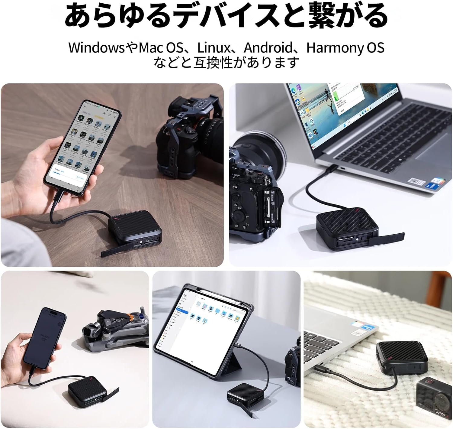 Ulanzi C078GBB1 CRC10 3-in-1 Card Reader Case/High Capacity High Speed Data Transmission, Type-C Port, Aluminum Alloy, Wide Compatibility with Windows/Mac OS/Linux/Android/Harmony OS and More