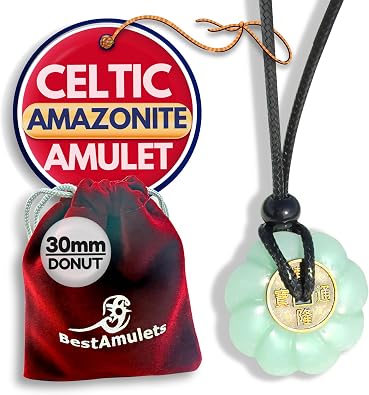 Double Lucky Celtic Lotus Donut and Feng Shui Coin Amulet Necklace - 30mm Good Luck and Protection Gemstone Pendant - Spiritual and Positive Energy Jewelry Gift for Women and Men