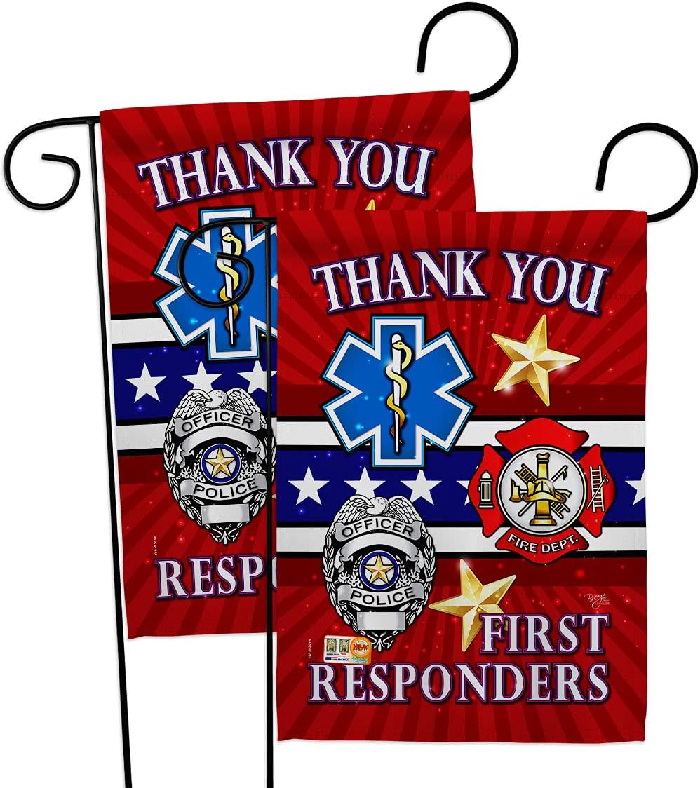 First Responders Garden Flag 2pcs Pack EMT Paramedic EMS Nurse Emergency Medical Technician Supoort Breeze Decor Official House Tapestry Door Sign Grave Decoration For Cemetery Thank You Banner Small Yard Gift Made In USA