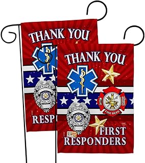 First Responders Garden Flag 2pcs Pack EMT Paramedic EMS Nurse Emergency Medical Technician Supoort Breeze Decor Official House Tapestry Door Sign Grave Decoration For Cemetery Thank You Banner Small Yard Gift Made In USA