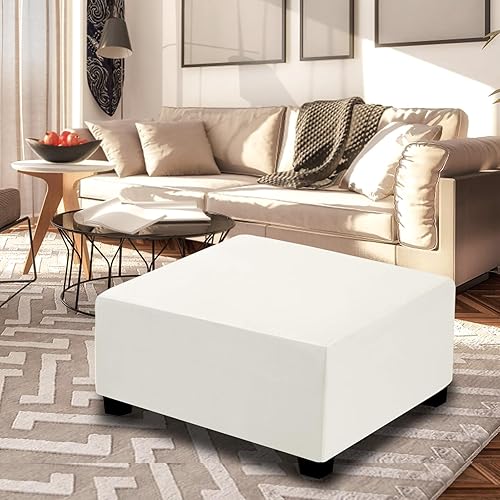 Miniatura 6 de NeColorLife Funda otomana de terciopelo cuadrada de almacenamiento, funda otomana gruesa y elástica con banda elástica para otomana (tamaño grande,