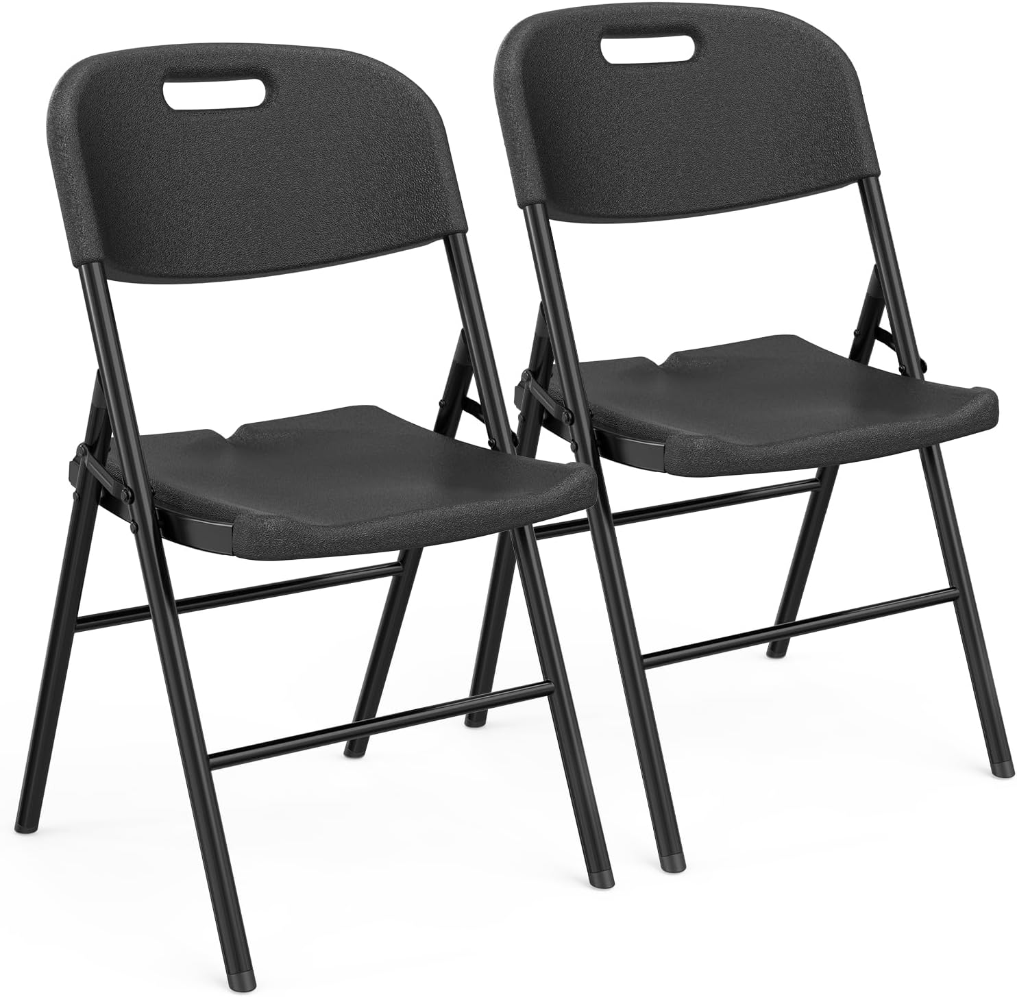 Bonnlo Folding Chairs, Portable HDPE Plastic Seats with Steel Frame for Indoor Outdoor Outside Office Wedding Party Dinning School Use, Black, 2 Pack