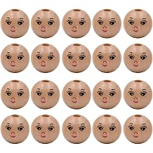 20Pcs / Set Wooden Doll Head Beads for Jewelry Making and Cute Smiling Face Loose Wood Round Spacers Safe Wooden