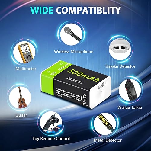 Miniatura 6 de LP Baterías recargables USB de 9 V, paquete de 4 baterías de 800 mAh de alta capacidad de 9 voltios con cable de carga micro, batería de iones de