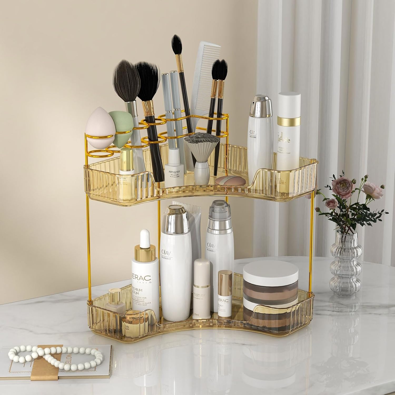 Emljkvp Makeup Organizer 2 Tier Corner Shelf Cosmetics