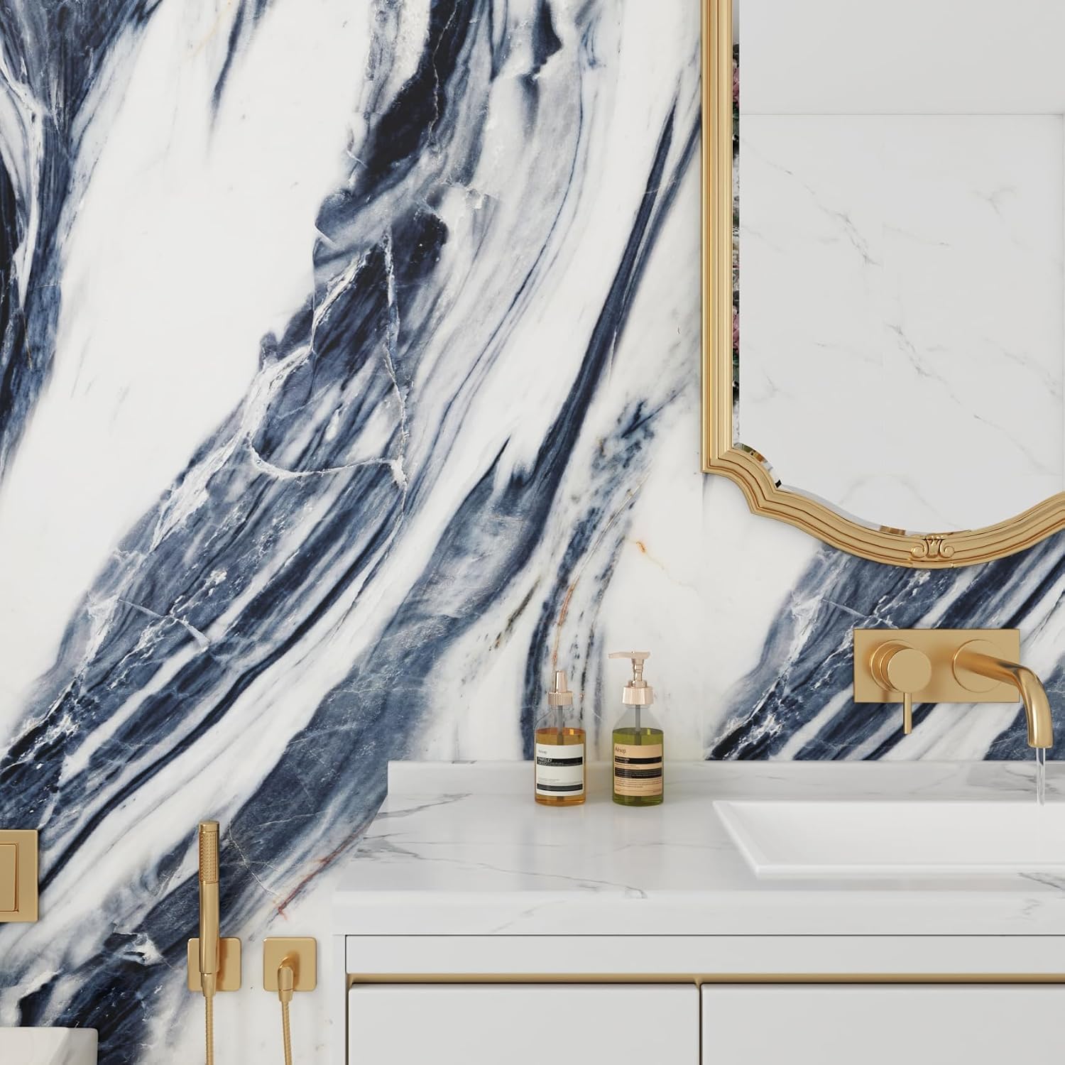 Yenhome 17.7"X276" Blue Marble Counter Top Peel and Stick Waterproof Marble Contact Paper for Countertops Cabinets Desk Drawers Self Adhesive Vinyl Wrap Stick Wallpaper for Bathroom Kitchen Backsplash