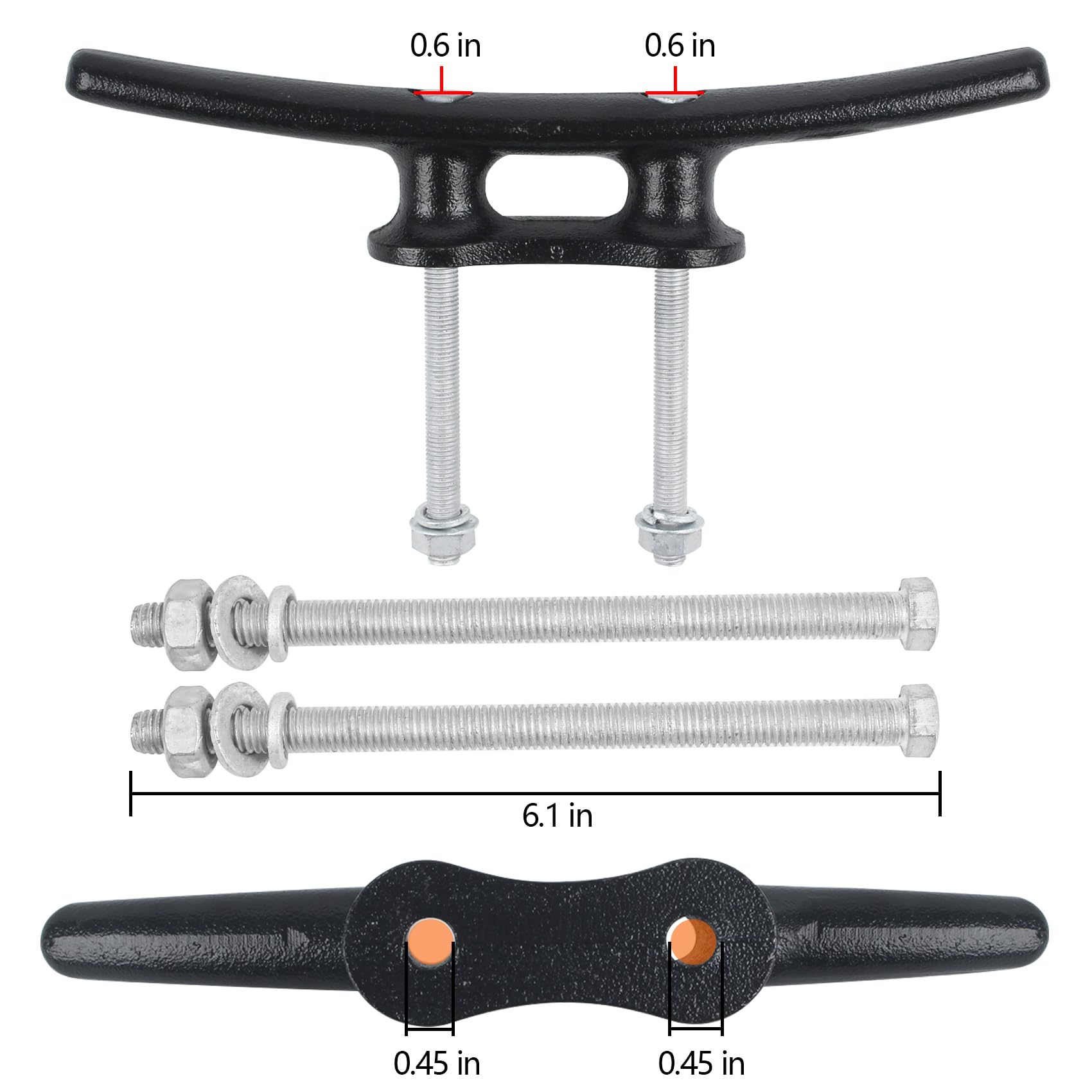Knagi do łodzi 25 cm (4 sztuki) – powlekane elektroforetycznie korki do łodzi czarne, knagi linowe, knagi z kotwicą, knagi dokujące ze sprzętem, idealne do doków łodzi, pomostów do wiązania łodzi