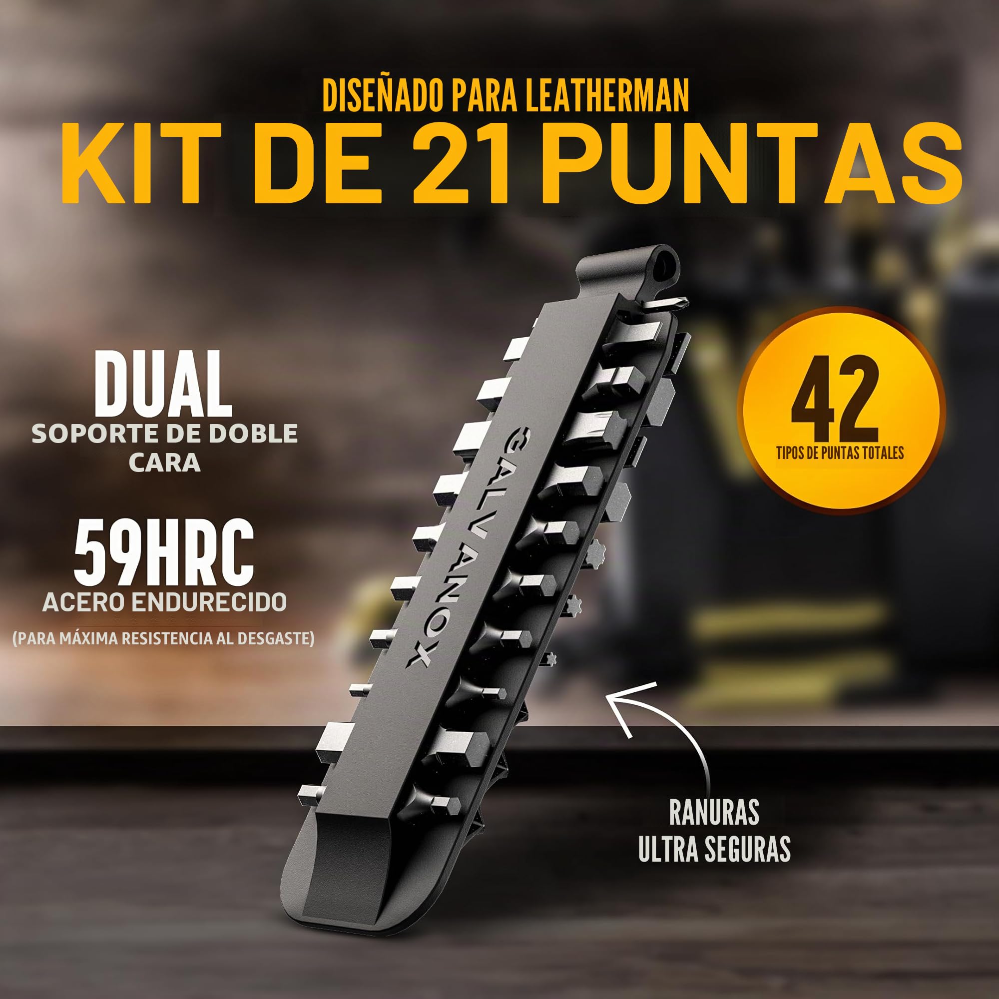 Galvanox Funda de Nailon para multiherramientas con 21 Puntas de Destornillador de Extremo Plano y Soporte, Funda para cinturón con Bolsillos y Juego de Puntas incluidos, Compatible con Leatherman (4