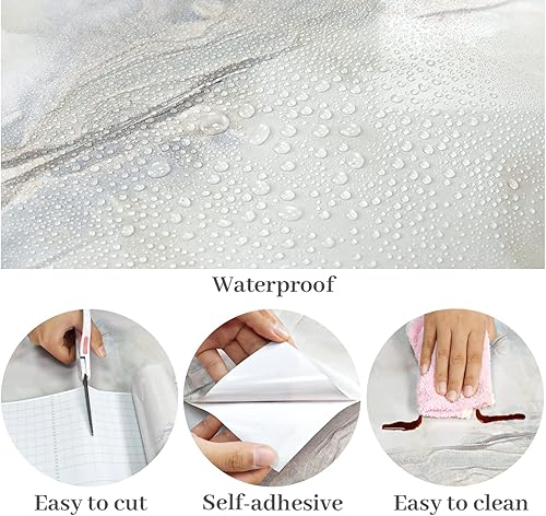 Miniatura 8 de VaryPaper Papel de contacto de mármol de 15.7 x 315 pulgadas, papel tapiz de mármol para despegar y pegar, encimeras impermeables, extraíbles, de