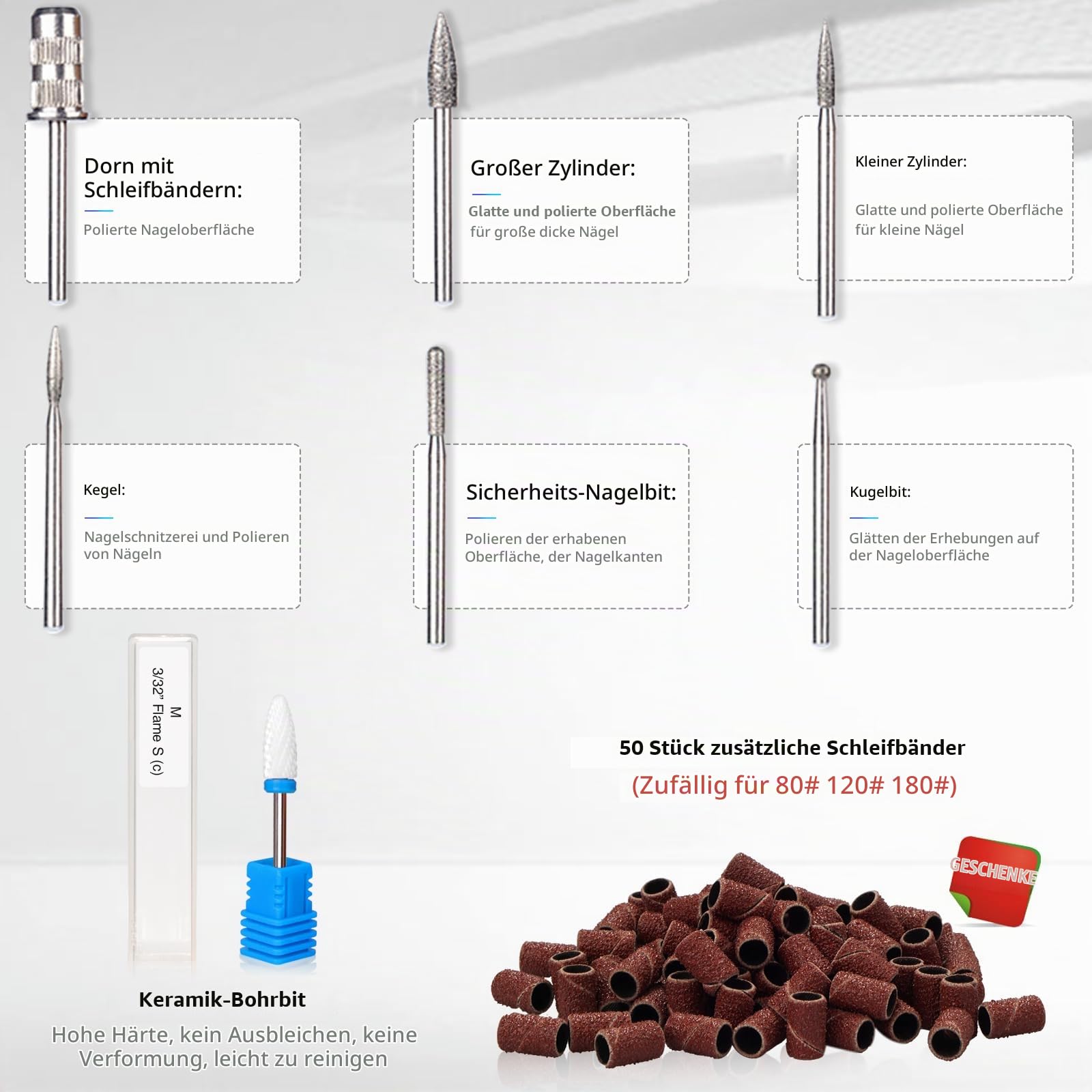 Nagelfräser, Upgraded Profi Nagelfräser 35000 u/min für Gelnägel Acrylnägel, Maniküre Pediküre Set Elektrisch, Elektrische Nagelfeile Set mit Keramik Fräser Bit und 5 Aufsätze, Sicher für Anfänger