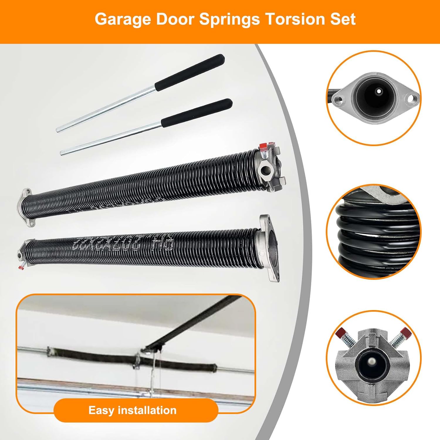 Garage Door Torsion Springs, Pair of 0.207 x 2 x 22inch, Min18000 Cycles, Garage Door Springs with Non-Slip Winding Bars and Gloves, High Precision Electrophoresis Black Coated for Replacement