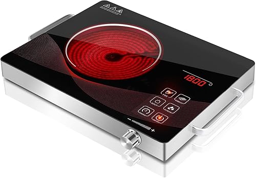 Placa eléctrica de un solo quemador de 1800 W, cocina infrarroja para cocinar estufa portátil, temperatura de placa calefactora compacta ajustable,