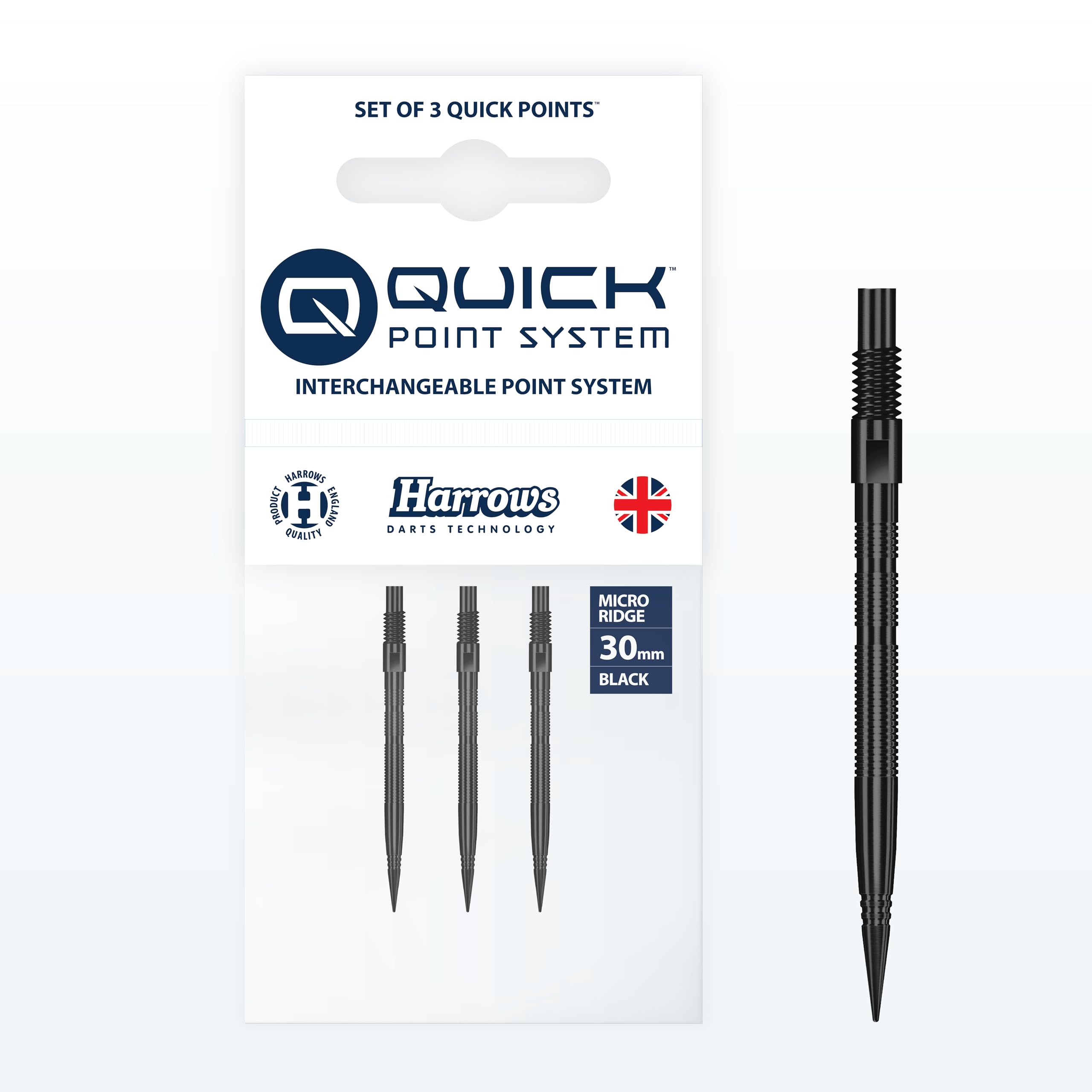 Harrows Micro Grip Quick Points – Precision CNC-Milled Dart Points with Enhanced Finger Grip & No-Break Design – Fast Swap Quick Point System (30mm, Black)
