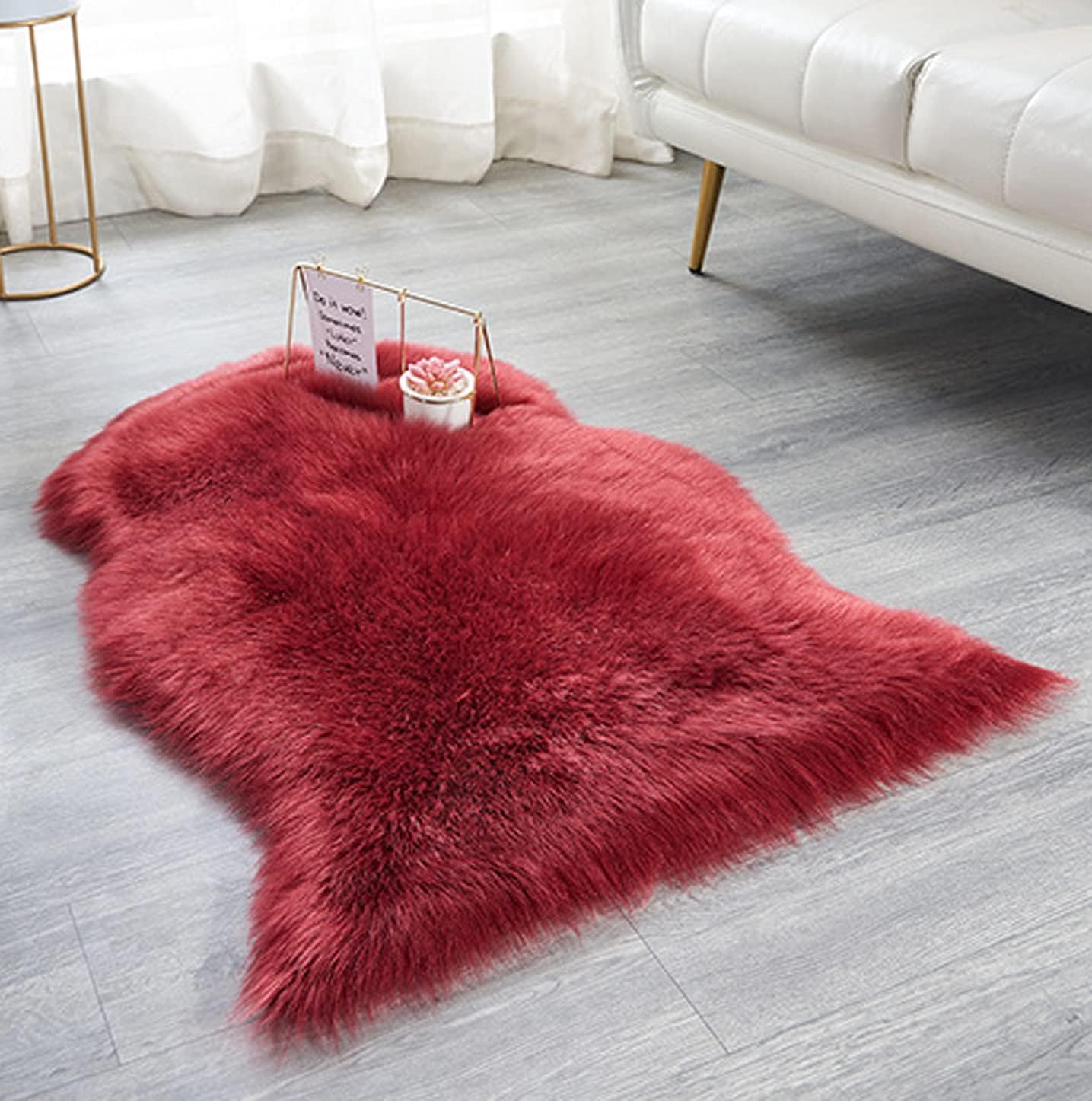 Faux Sheepskin Rug- Soft Area Rug with Thick Pile and Non Skid Back -Good for Living Room/Bed Room/Stylish Home Decor/Sofa Floor/Across Your Arm Chair,Burgundy, 2ft x 3ft