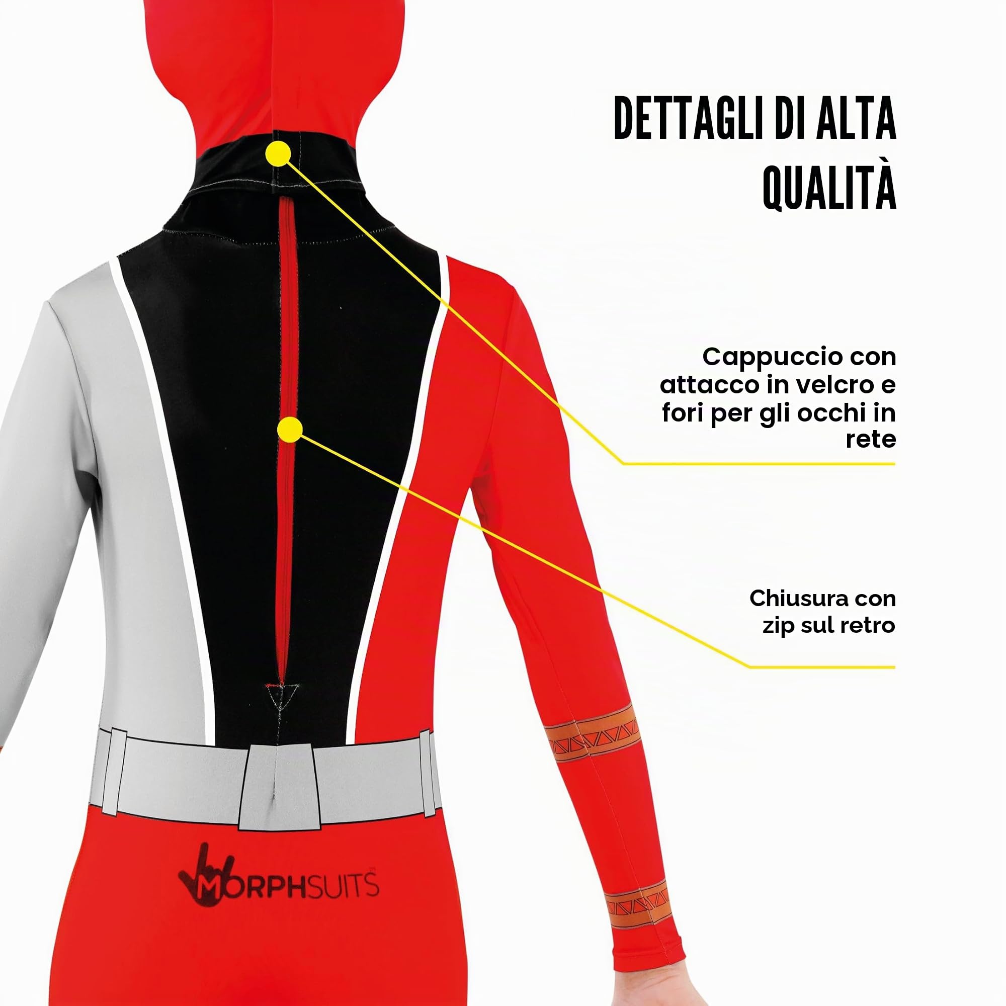 Morphsuits Costume Power Rangers Bambino, Tuta Halloween Bambino | Tuta Intera Rossa Aderente, Design Rosso Dino Fury, Chiusura con Zip, Perfetto per Halloween, Ideale per il Cosplay