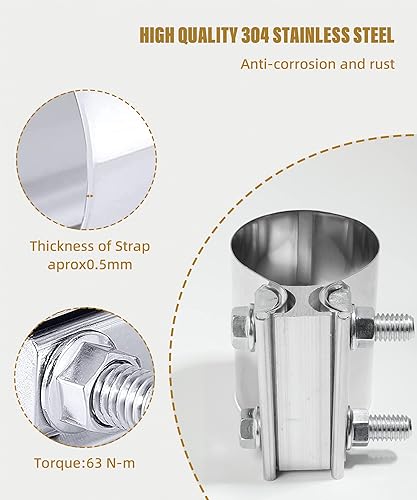 Miniatura 4 de ESEWALAS Abrazadera de escape de acero inoxidable, 2.0 pulgadas, 2.25 pulgadas, 2.5 pulgadas, 2.75 pulgadas, 3.0 pulgadas, 4.0 pulgadas, acoplador