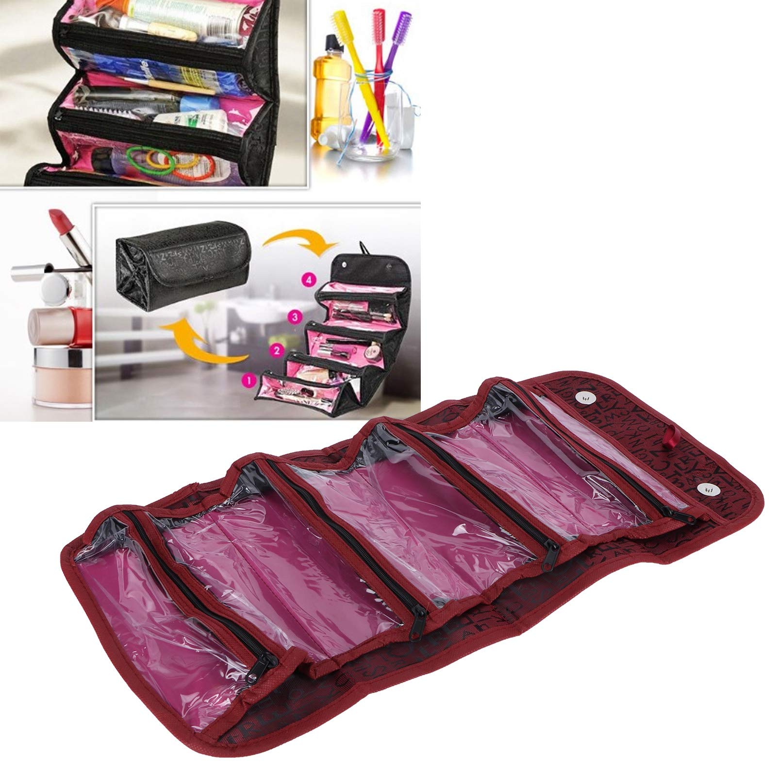 Kosmetiktasche Im Herz-Punkt-Design – Rote, Multifunktionale Reise-Make-up-Tasche Mit Fächern, Wasserabweisend & Einfach Zu Organisieren
