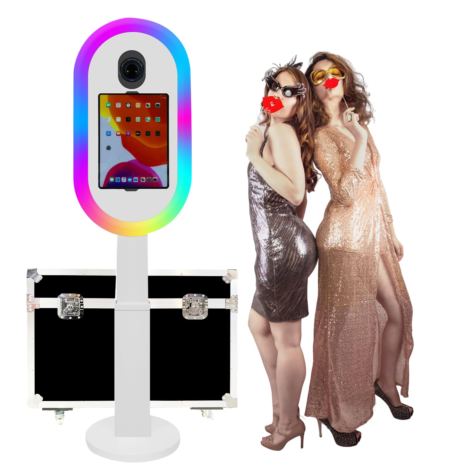 Portable Photo Booth for iPad 10.2 10.9 11 12.9 Inch Support Multiple Camera Models, 2 in 1 Stand for iPad Photo Booth with Airplane Case for Party Wedding. (White, Machine)