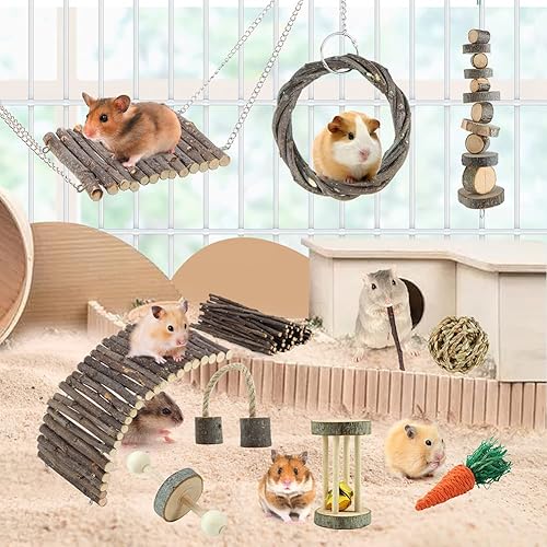 Miniatura 6 de Hamster Toys Rat Toys Chinchilla Toys Hamster Chew Toys Cage Accessories Apple Wood Sticks Ladder Bell Roller for Gerbil Guinea Pigs and Other Small