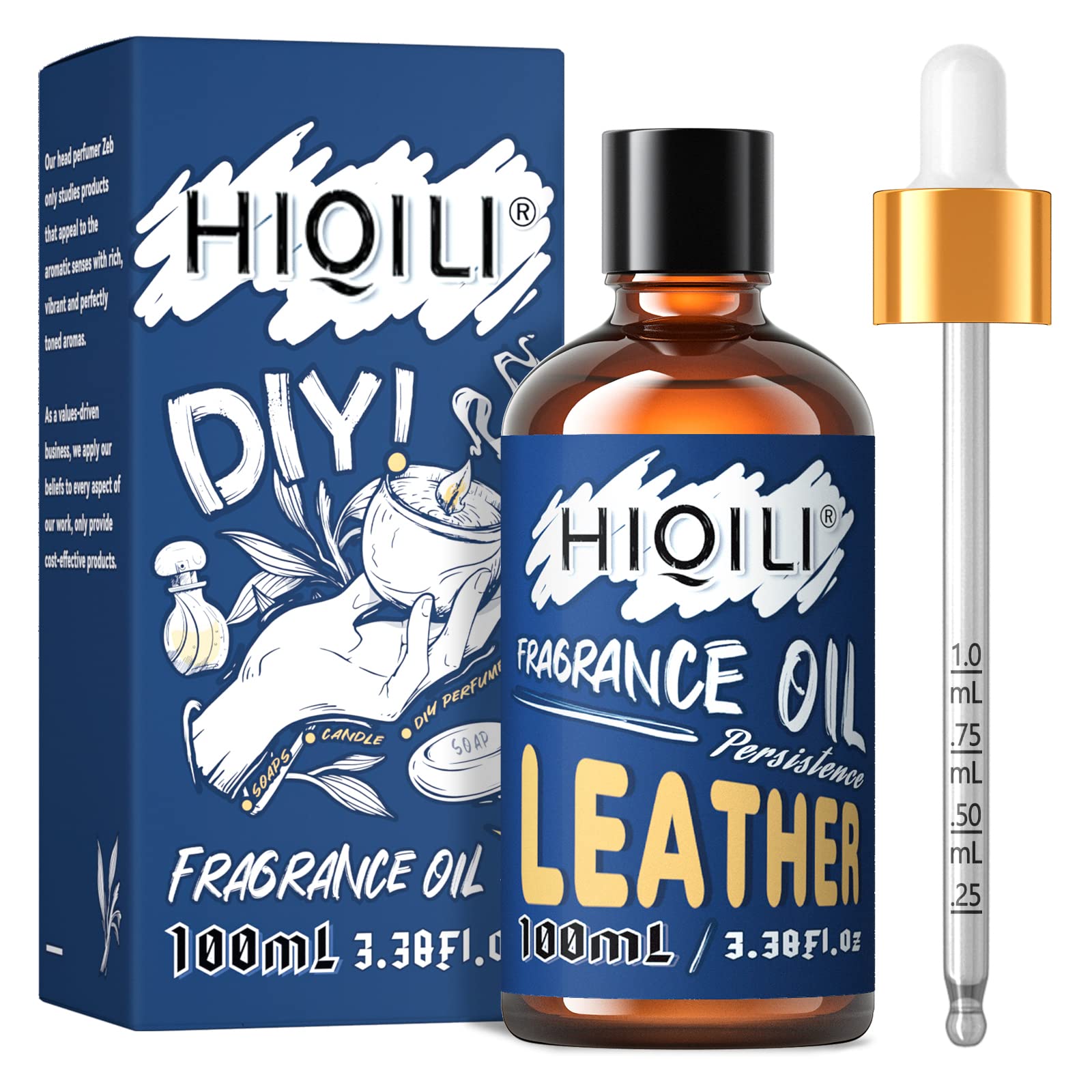 HIQILI Leather Essential Oil 100ml - Premium Fragrance Oil for Diffuser for Home, Candle Soap Making, Car Freshies, Perfume Men 3.38 Fl Oz
