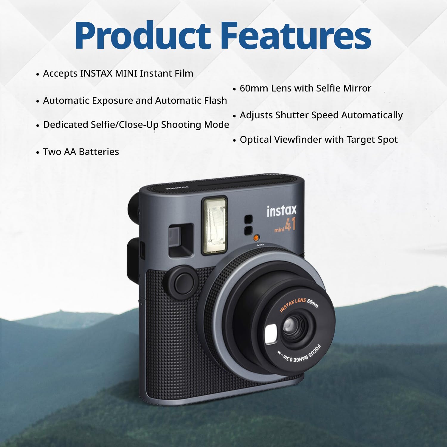 FUJIFILM Mini 41 Instant Film Camera Bundle – Instant Photo Camera with Fujifilm Mini Film (20 Sheets), Photo Album, Batteries, Cleaning Cloth & Accessories – Great Gift for Kids, Teens & Beginners