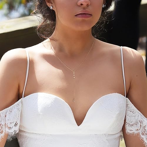 Krudan Delicados collares de oro para mujer, con circonita cúbica, chapados en oro de 14 quilates, lindo collar de gota en Y, gargantilla de