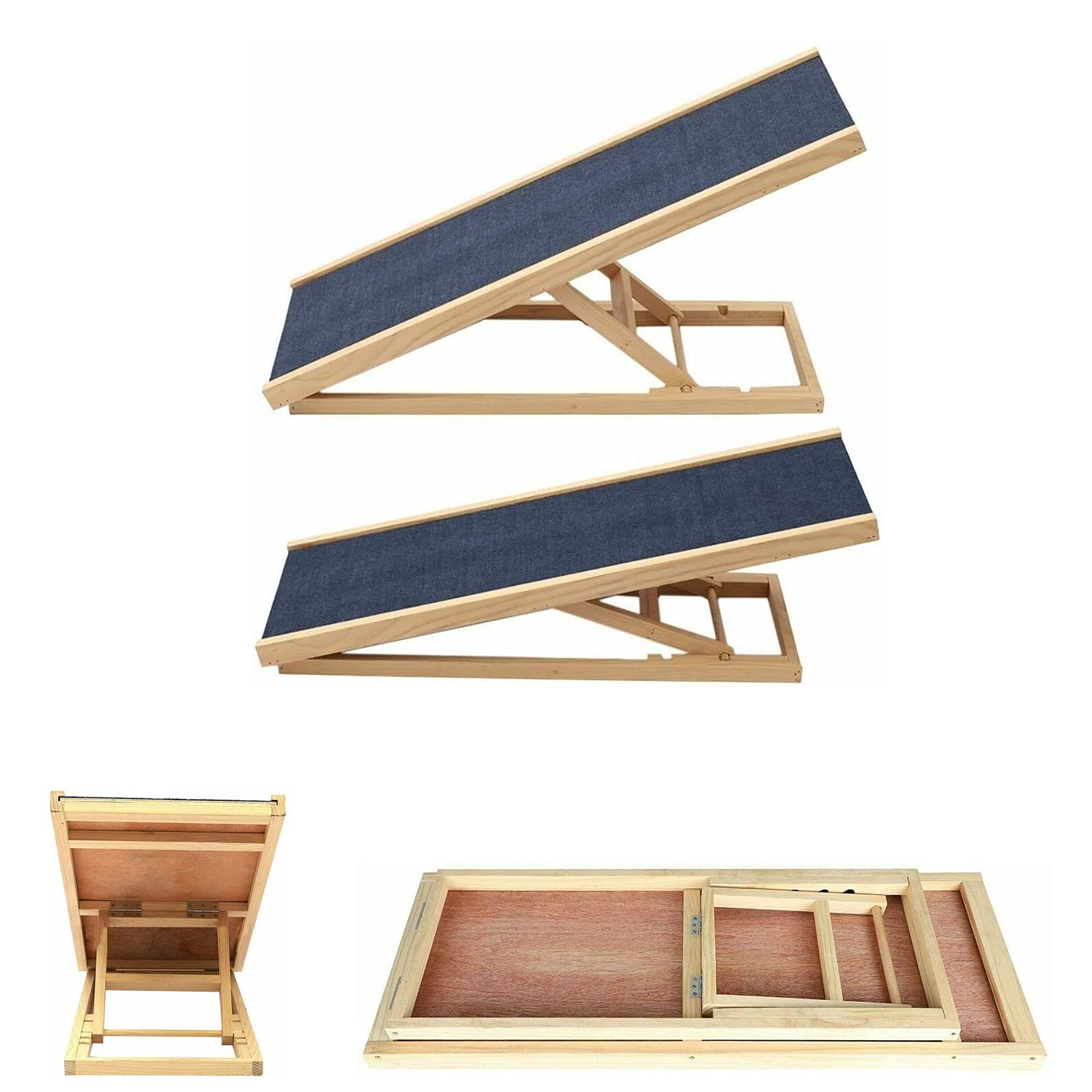 Rampa de Madera para Perros para Interior y Exterior, de Madera auténtica, con 2 Alturas Ajustables y Alfombra Antideslizante, diseño Plegable portátil para Mascotas, 70cmx35cm