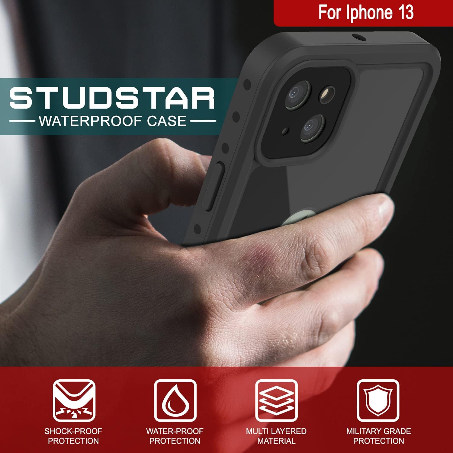 Punkcase Designed for iPhone 13 Waterproof Case [StudStar Series] [Slim Fit] [IP68 Certified] [Shockproof] [Dirtproof] [Snowproof] 360 Full Body Armor Cover for iPhone 13 (6.1") (2021) [Black]