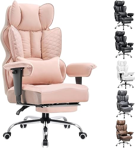 COMHOMA Silla de oficina grande y alta de 400 libras de ancho, silla ergonómica para juegos con cuero de diseño en relieve de lujo con reposapiés,