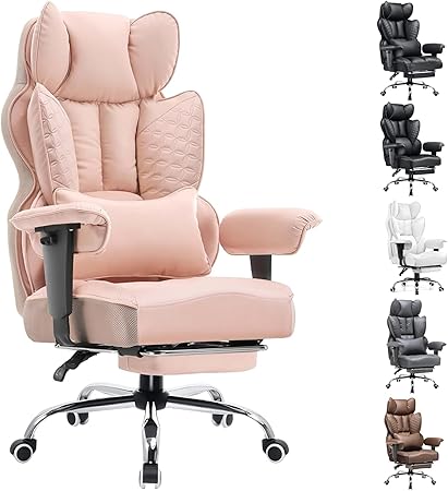 COMHOMA Big and Tall Office Chair 400LBS Wide Ergonomic Gaming Chair with Deluxe Embossing Designed Leather with Foot Rest,150°Reclining Adjustable Armrests Pocket Spring Back Support and Pillow