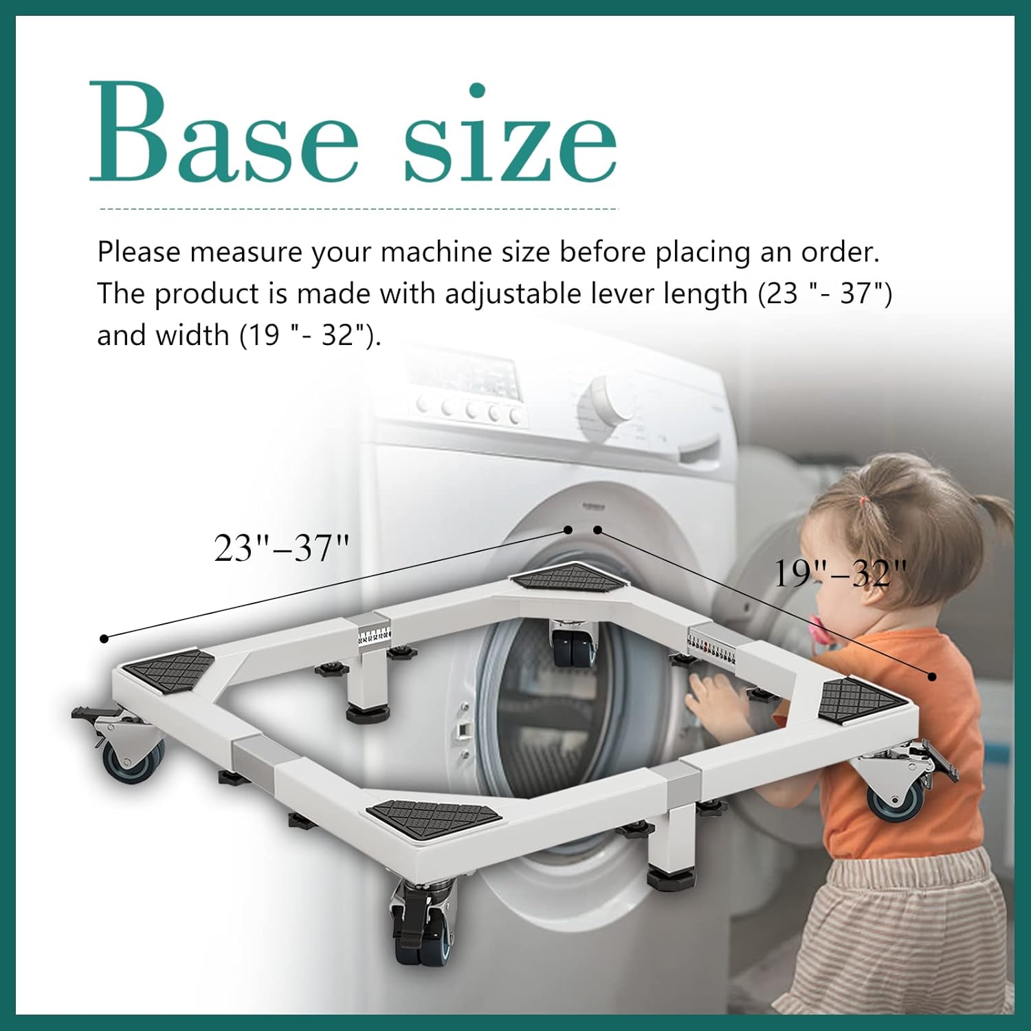 CHINCHILLA Heavy Duty All Stainless Steel Mobile Fridge Stand Base, Washing Machine Stand with Wheels, Adjustable Furniture Dolly for Washer, Refrigerator and Dryer（Large)