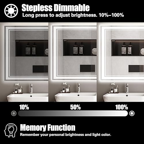 Miniatura 4 de Espejo de baño LED de 24 x 32 pulgadas, espejo de baño sin niebla con luces LED regulables, espejo LED de 3 colores para baño, espejo de tocador con