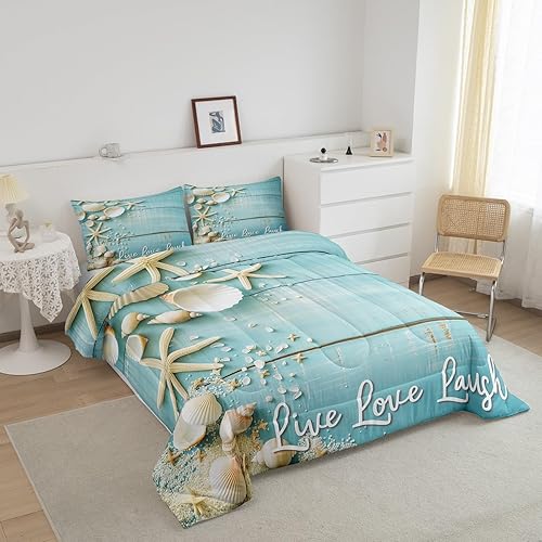 Miniatura 2 de Erosebridal Edredón de conchas marinas de estrellas de mar, conchas marinas, juegos de ropa de cama y colecciones de animales costeros, edredón