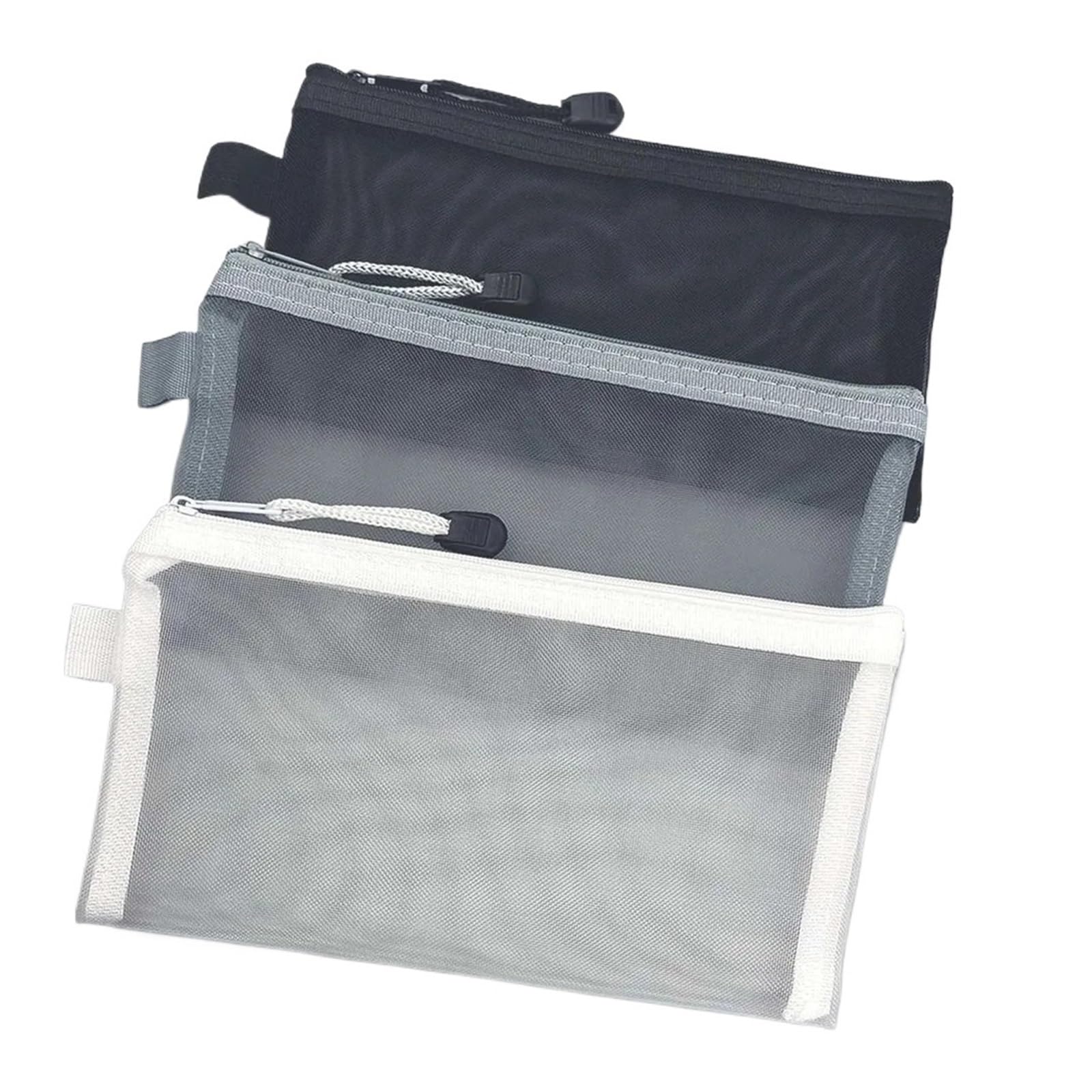 Federmäppchen mit Reißverschluss, Netzstoff, transparent, Nylon, für Schule, Büro, Reisen, 20 Stück (grau)