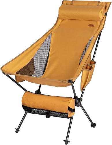 TOBTOS Silla de camping de respaldo alto, silla plegable ligera con soporte para la cabeza, silla compacta con bolsa de transporte para campamento