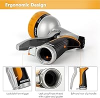 Vista 5 de RESTMO Boquilla de manguera de jardín, boquilla de manguera de agua de metal resistente con 7 patrones de pulverización ajustables, rociador de mano