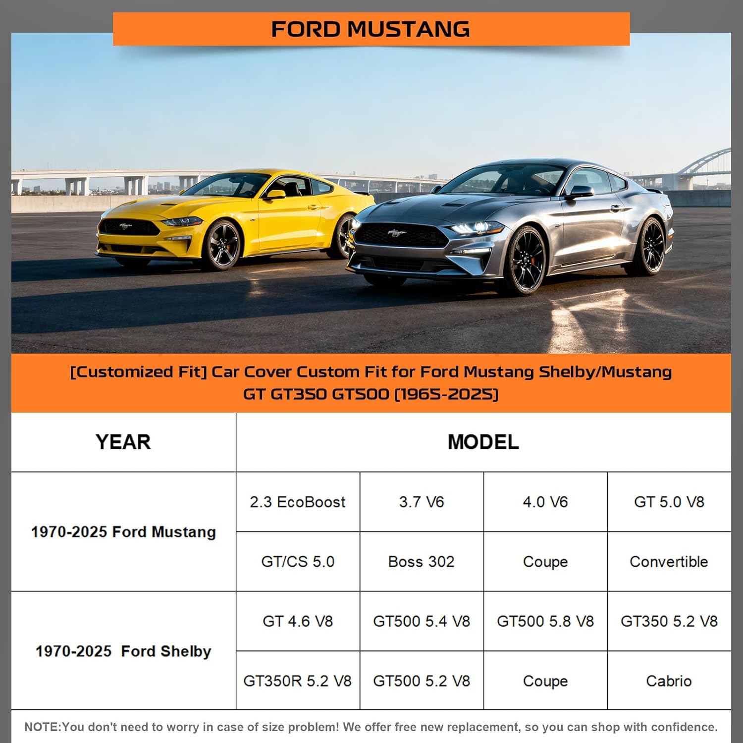 Kayme Heavy Duty Car Cover Custom Fit for Ford Mustang/Shelby/Mustang GT GT350 GT500 (1965-2025), Outdoor Full Exterior Cover with Tape and Towel, Rain Snow Sun UV Protection.