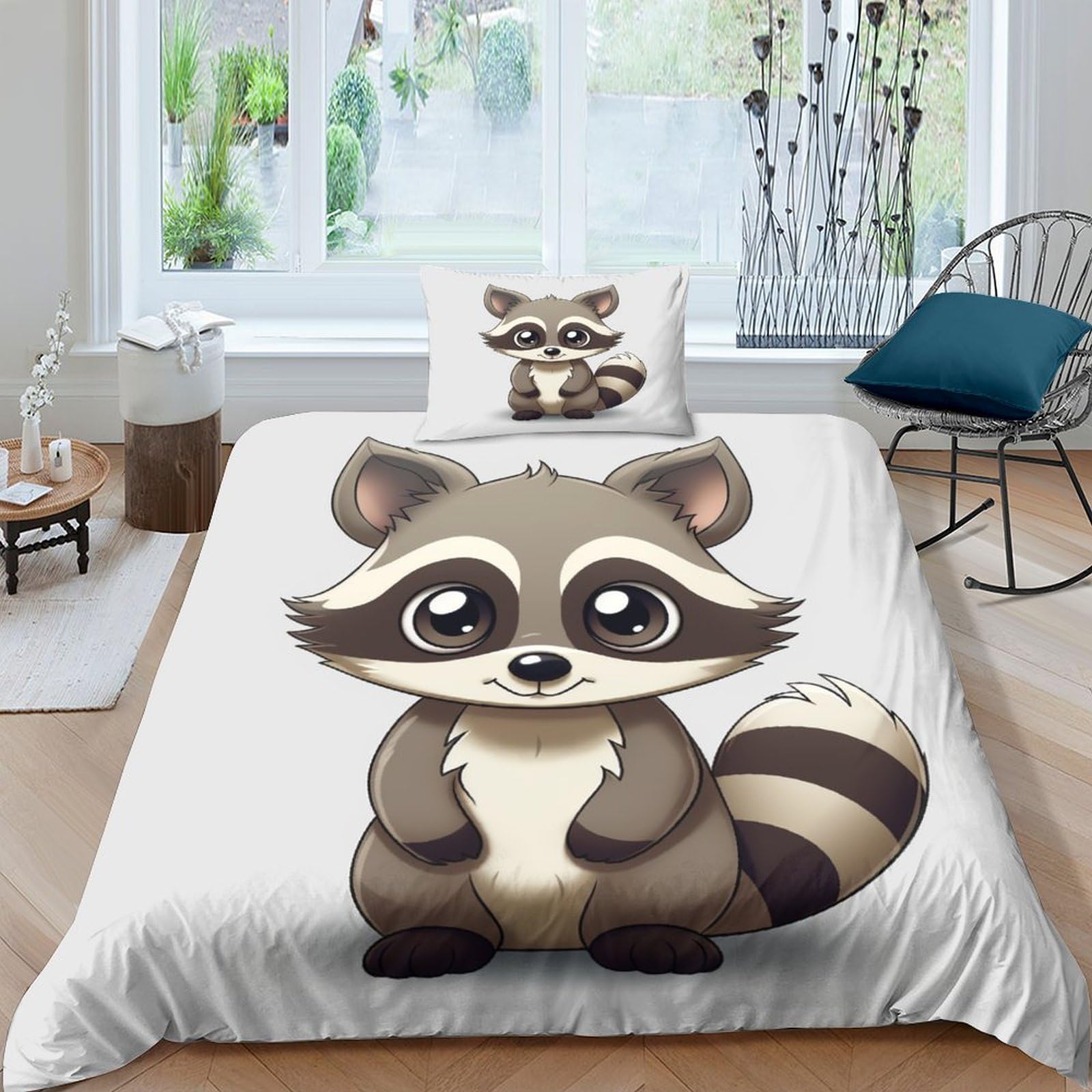 Parure de lit single 135x200 housse de couette 3D raton laveur