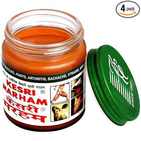 Kesri Marham Balm Natural & Ayurvedic Pain Relief Rub, Pain Balm,Herbal Ayurvedic Pain Balm for Instant Relief from Muscular Pain & Joint Pain (Pack of 4, 40g)