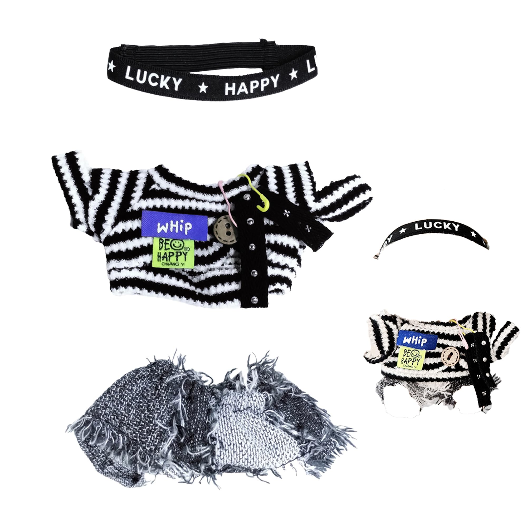 17cm Doll Clothes Set-Adorable Outfits for Dolls-Stylish Accessaries Clothes Dress-Up-Replaceable Clothing Collections, Includes Striped T-Shirt, Shorts, Headband