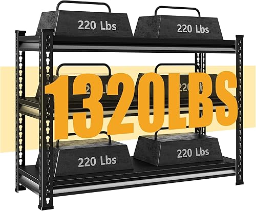 Miniatura 4 de Estantería de garaje de 3 niveles resistente, estantería de metal de 36 pulgadas para garaje, capacidad de carga de 1320 libras, estantes y estantes