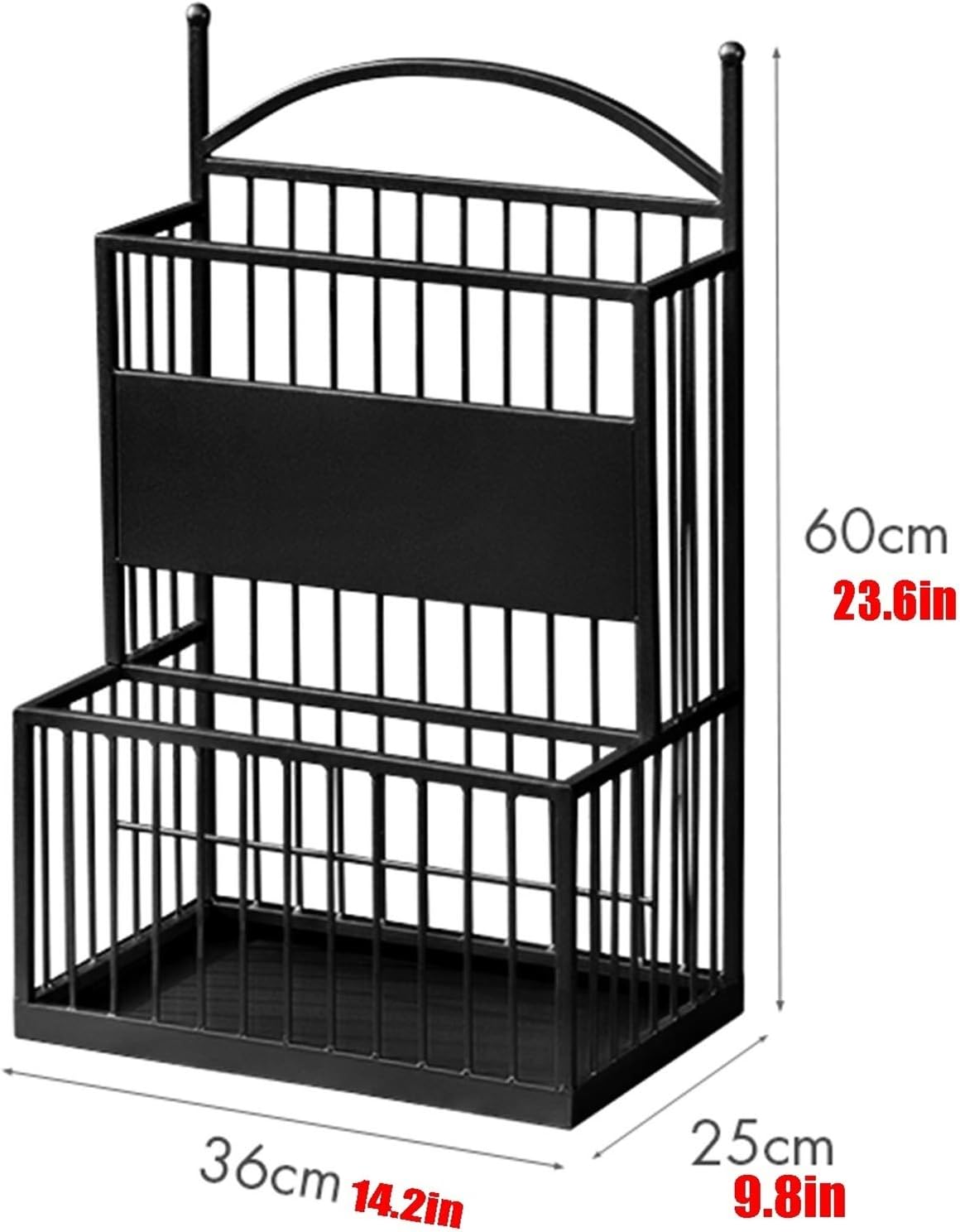 Large Capacity Black Indoor Umbrella Stand Holder with Double Layer Basket Hook and Drip Tray for Home Hotel and Office 36x25x60cm
